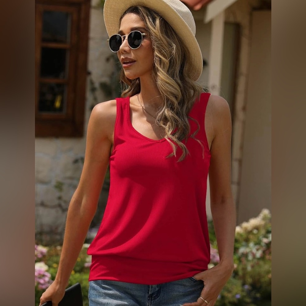 Veatzaer Women V Neck Tank in Red
